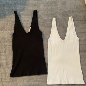 Express One Eleven Ribbed Deep V Tank Top x2